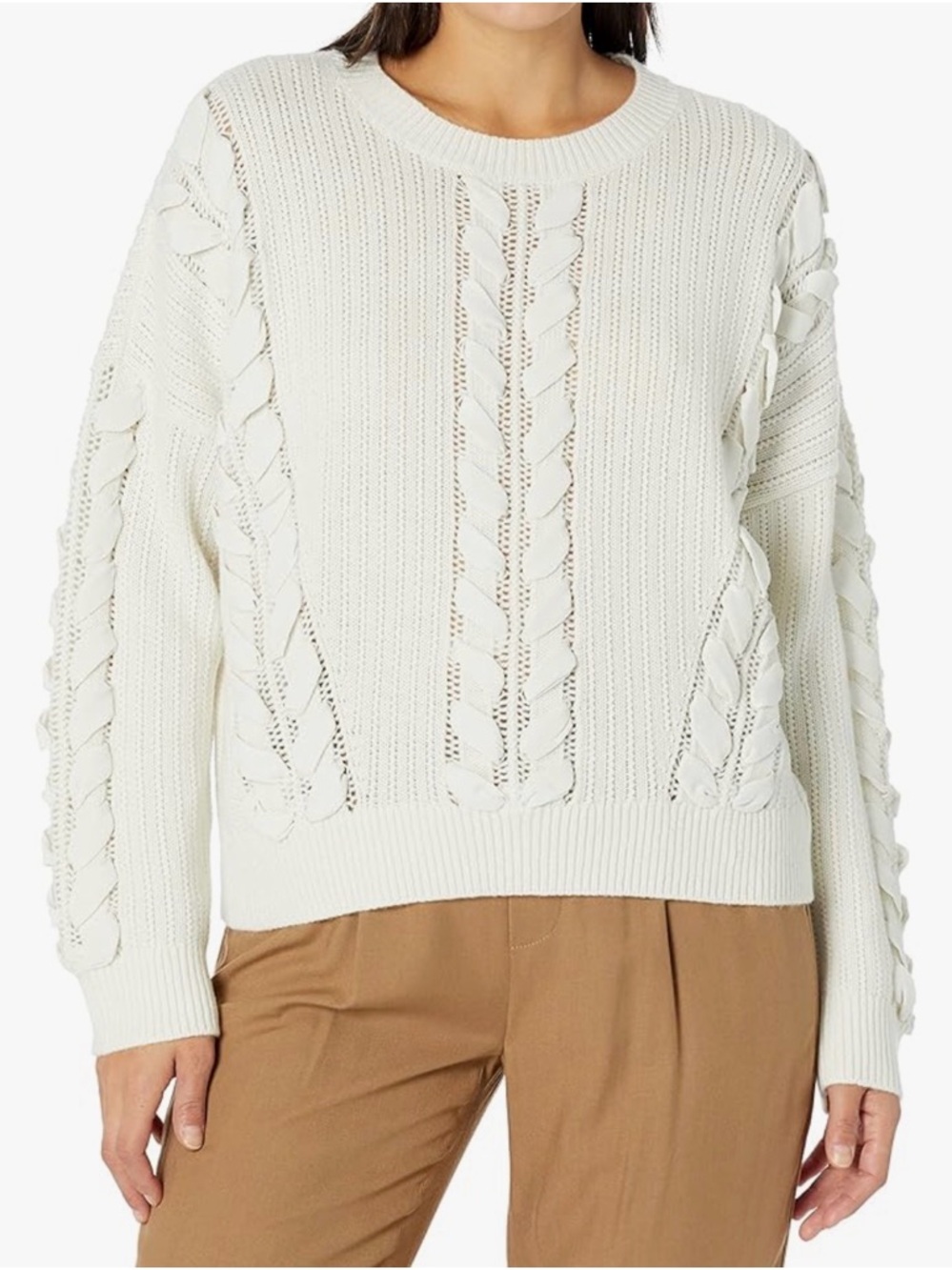Club Monaco Women's Cream Cable Knit Sweater - Classic Crewneck